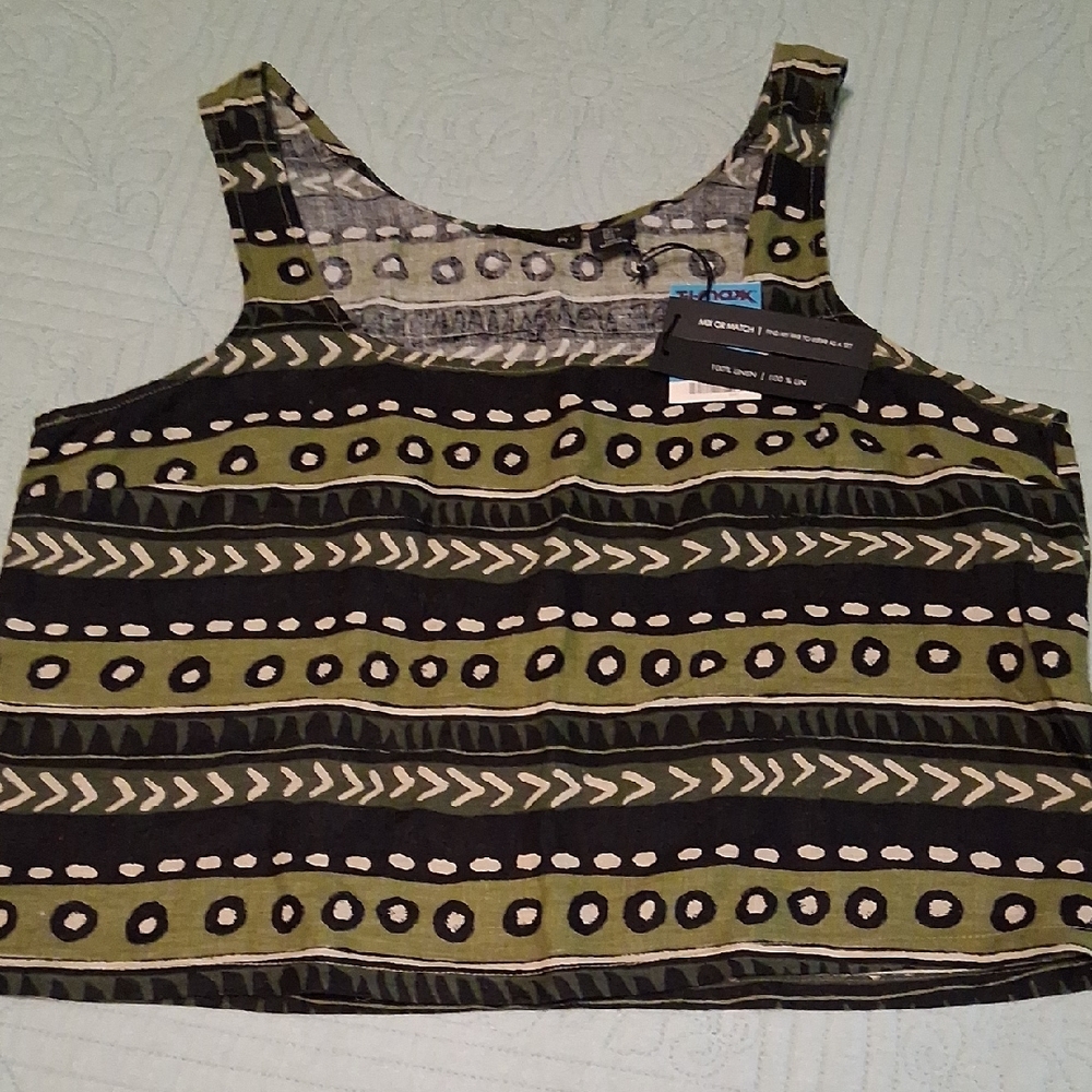Tahari Linen Abstract Print Tank Top, NWT